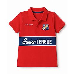 Babyhug Cotton Knit Half Sleeves Pique Polo T-Shirt with Racing Patch - Red