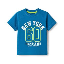 Babyhug Cotton Knit Half Sleeves T-Shirt with New York 60 Print - Blue