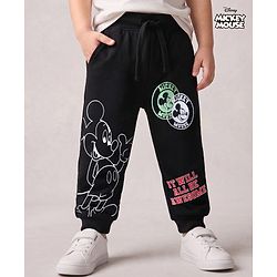 Babyhug Disney 100% Cotton Knit Full Length Jogger With Mickey Mouse & Friends Graphics - Black