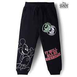 Babyhug Disney 100% Cotton Knit Full Length Jogger With Mickey Mouse & Friends Graphics - Black
