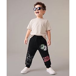 Babyhug Disney 100% Cotton Knit Full Length Jogger With Mickey Mouse & Friends Graphics - Black