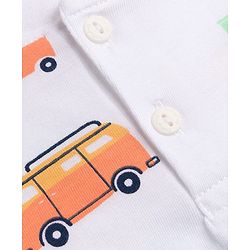 Babyhug 100% Cotton Knit Henley T-Shirt with Half Sleeves and Vehicles Print - White