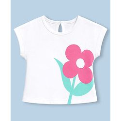 Babyhug 100% Cotton Knit T-Shirt Half Sleeves with Floral Print - White