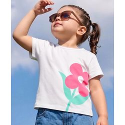 Babyhug 100% Cotton Knit T-Shirt Half Sleeves with Floral Print - White
