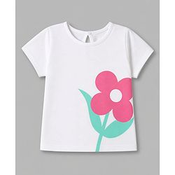 Babyhug 100% Cotton Knit T-Shirt Half Sleeves with Floral Print - White