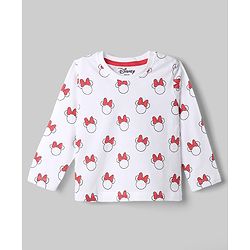 Babyhug Disney Single Jersey Knit Full Sleeves Frock With Inner Tee and Minnie Mouse Graphic - Red & White