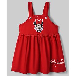 Babyhug Disney Single Jersey Knit Full Sleeves Frock With Inner Tee and Minnie Mouse Graphic - Red & White