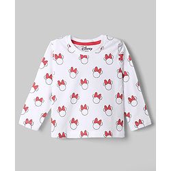 Babyhug Disney Single Jersey Knit Full Sleeves Frock With Inner Tee and Minnie Mouse Graphic - Red & White