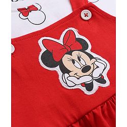 Babyhug Disney Single Jersey Knit Full Sleeves Frock With Inner Tee and Minnie Mouse Graphic - Red & White