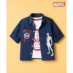 Babyhug Marvel 100% Cotton Single Jersey Knit Shirt and T-shirt With Full Sleeves and Spider-man Print in Navy Blue