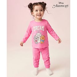 Babyhug Disney Single Jersey Knit Full Sleeves T-shirt & Pyjama Night Suit With Marie Graphic & Polka Dot Print -Pink