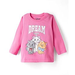 Babyhug Disney Single Jersey Knit Full Sleeves T-shirt & Pyjama Night Suit With Marie Graphic & Polka Dot Print -Pink
