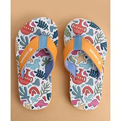 Cute Walk by Babyhug Slip On Flip Flops With Tropical Print - White