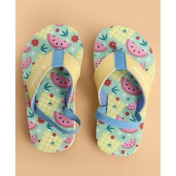 Cute Walk by Babyhug Back Strap Flip Flops With Watermelon Print - Yellow