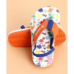Cute Walk by Babyhug Back Strap Dino Printed Flip Flops - Orange & White