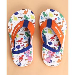 Cute Walk by Babyhug Back Strap Dino Printed Flip Flops - Orange & White