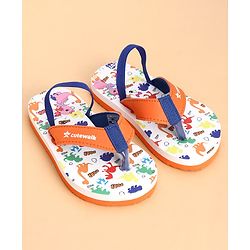 Cute Walk by Babyhug Back Strap Dino Printed Flip Flops - Orange & White