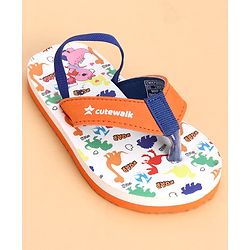 Cute Walk by Babyhug Back Strap Dino Printed Flip Flops - Orange & White