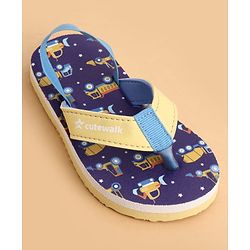 Cute Walk by Babyhug Back Strap Flip Flops With Vehicle Print - Blue