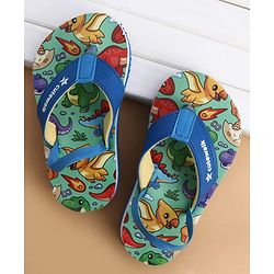 Cute Walk by Babyhug Back Strap Flip Flops With Dino Print - Blue