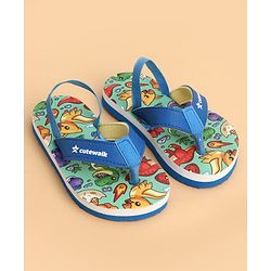 Cute Walk by Babyhug Back Strap Flip Flops With Dino Print - Blue