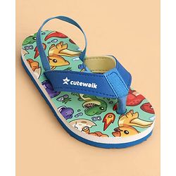 Cute Walk by Babyhug Back Strap Flip Flops With Dino Print - Blue