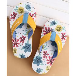 Cute Walk by Babyhug Slip On Flip Flops With Floral Print - Yellow