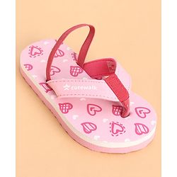 Cute Walk by Babyhug Back Strap Flip Flops With Hearts Print - Pink