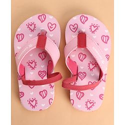 Cute Walk by Babyhug Back Strap Flip Flops With Hearts Print - Pink