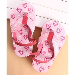 Cute Walk by Babyhug Back Strap Flip Flops With Hearts Print - Pink