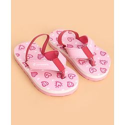 Cute Walk by Babyhug Back Strap Flip Flops With Hearts Print - Pink