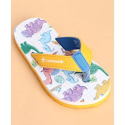 Cute Walk by Babyhug Slip On Dino Printed Flip Flops - Yellow