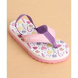 Cute Walk by Babyhug Back Strap Closure Flip Flops With Candy Print - White & Pink
