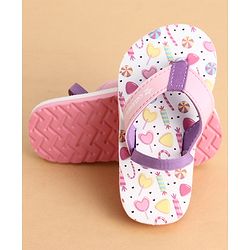 Cute Walk by Babyhug Back Strap Closure Flip Flops With Candy Print - White & Pink