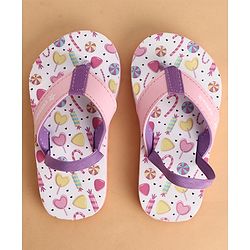 Cute Walk by Babyhug Back Strap Closure Flip Flops With Candy Print - White & Pink
