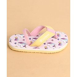 Cute Walk by Babyhug Back Strap Closure Flip Flops With Unicorn Print - Purple & Yellow