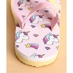 Cute Walk by Babyhug Back Strap Closure Flip Flops With Unicorn Print - Purple & Yellow