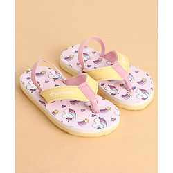 Cute Walk by Babyhug Back Strap Closure Flip Flops With Unicorn Print - Purple & Yellow
