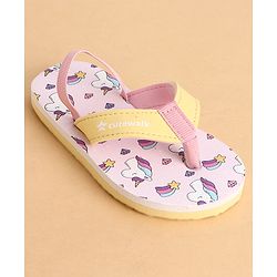 Cute Walk by Babyhug Back Strap Closure Flip Flops With Unicorn Print - Purple & Yellow