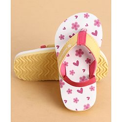 Cute Walk by Babyhug Back Strap Closure Flip Flops With Floral Print - White & Pink
