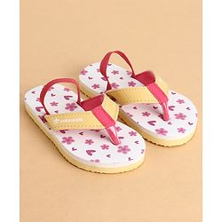Cute Walk by Babyhug Back Strap Closure Flip Flops With Floral Print - White & Pink
