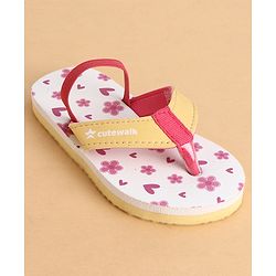 Cute Walk by Babyhug Back Strap Closure Flip Flops With Floral Print - White & Pink