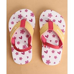 Cute Walk by Babyhug Back Strap Closure Flip Flops With Floral Print - White & Pink