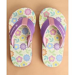 Cute Walk by Babyhug Slip On Closure Flip Flops With Floral Print - Purple & Yellow