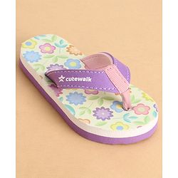Cute Walk by Babyhug Slip On Closure Flip Flops With Floral Print - Purple & Yellow