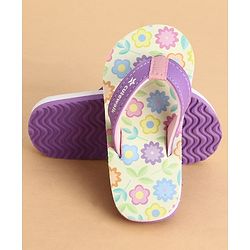 Cute Walk by Babyhug Slip On Closure Flip Flops With Floral Print - Purple & Yellow