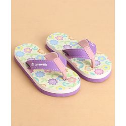 Cute Walk by Babyhug Slip On Closure Flip Flops With Floral Print - Purple & Yellow