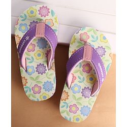 Cute Walk by Babyhug Slip On Closure Flip Flops With Floral Print - Purple & Yellow
