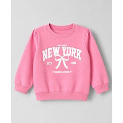 Babyhug Heavy Gauge 100% Cotton Terry Knit Full Sleeves Sweatshirts With Bow & Text Print Pack of 2 - Navy & Pink