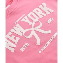 Babyhug Heavy Gauge 100% Cotton Terry Knit Full Sleeves Sweatshirts With Bow & Text Print Pack of 2 - Navy & Pink